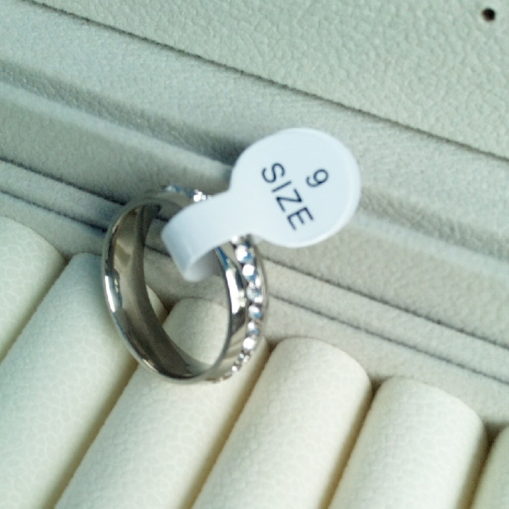 Silver Band Ring with Clear Stones
